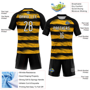 Custom Black White-Yellow Abstract Lines Sublimation Volleyball Uniform Jersey