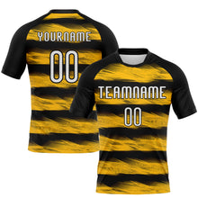 Load image into Gallery viewer, Custom Black White-Yellow Abstract Lines Sublimation Volleyball Uniform Jersey
