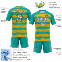 Load image into Gallery viewer, Custom Aqua Yellow-Black Abstract Lines Sublimation Volleyball Uniform Jersey
