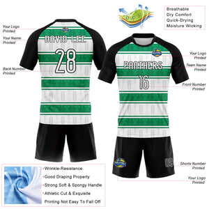 Custom White Black-Kelly Green Abstract Shape Sublimation Volleyball Uniform Jersey