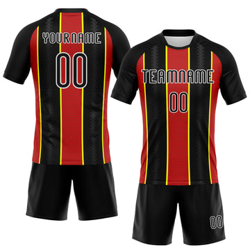 Custom Black Red-Light Yellow Lines Sublimation Volleyball Uniform Jersey