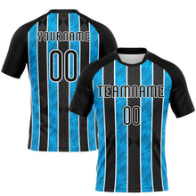 Load image into Gallery viewer, Custom Black Light Blue-White Lines Sublimation Volleyball Uniform Jersey
