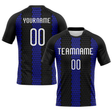 Load image into Gallery viewer, Custom Black White-Royal Geometric Shape Sublimation Volleyball Uniform Jersey
