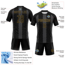 Load image into Gallery viewer, Custom Black Gray-Old Gold Geometric Shape Sublimation Volleyball Uniform Jersey
