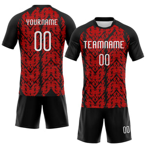 Custom Red White-Black Abstract Shape Sublimation Volleyball Uniform Jersey