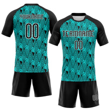 Load image into Gallery viewer, Custom Lakes Blue Black-White Geometric Shape Sublimation Volleyball Uniform Jersey
