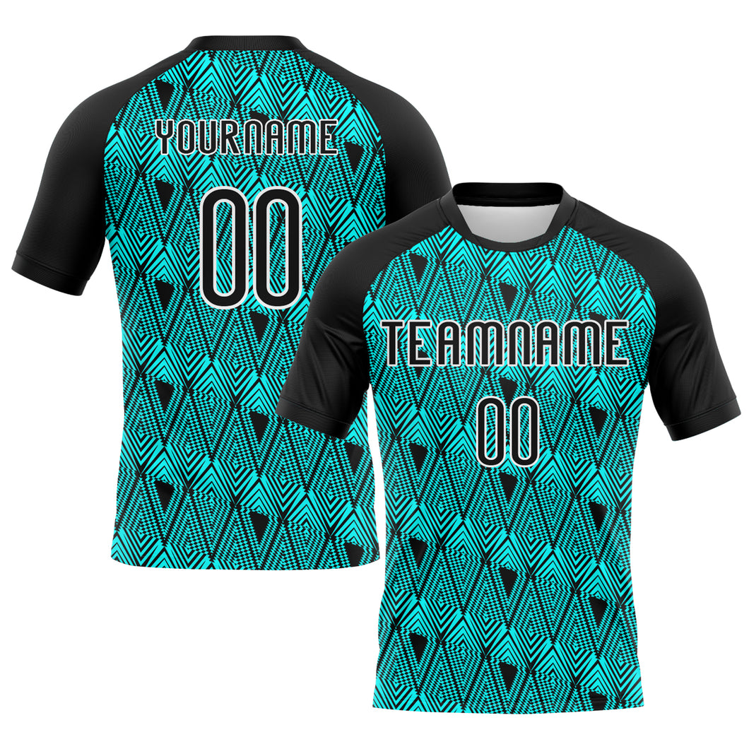 Custom Lakes Blue Black-White Geometric Shape Sublimation Volleyball Uniform Jersey