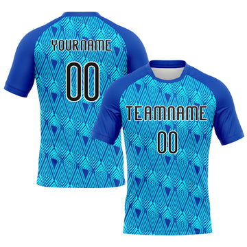 Custom Thunder Blue Black-Lakes Blue Geometric Shape Sublimation Volleyball Uniform Jersey