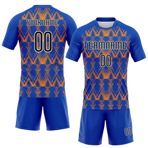 Custom Thunder Blue Black-Bay Orange Abstract Shape Sublimation Volleyball Uniform Jersey