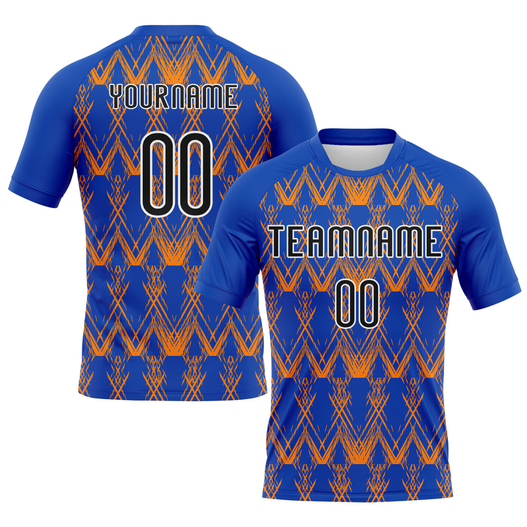 Custom Thunder Blue Black-Bay Orange Abstract Shape Sublimation Volleyball Uniform Jersey