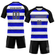 Load image into Gallery viewer, Custom Thunder Blue Black-White Lines Sublimation Volleyball Uniform Jersey
