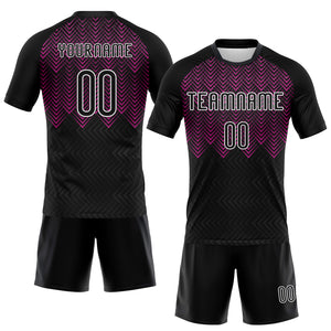 Custom Black Deep Pink-White Geometric Shape Sublimation Volleyball Uniform Jersey