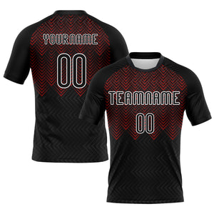 Custom Black Red-White Geometric Shape Sublimation Volleyball Uniform Jersey