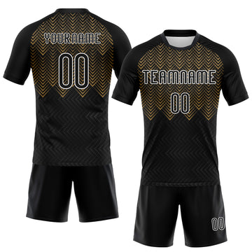 Custom Black Old Gold-White Geometric Shape Sublimation Volleyball Uniform Jersey