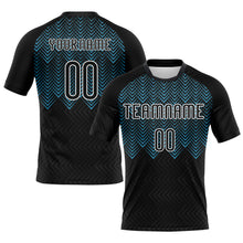 Load image into Gallery viewer, Custom Black Sky Blue-White Geometric Shape Sublimation Volleyball Uniform Jersey
