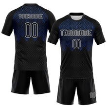 Load image into Gallery viewer, Custom Black Thunder Blue-White Geometric Shape Sublimation Volleyball Uniform Jersey
