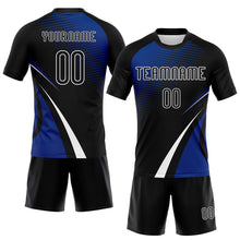 Load image into Gallery viewer, Custom Black Thunder Blue-White Lines And Dots Sublimation Volleyball Uniform Jersey
