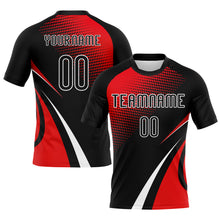 Load image into Gallery viewer, Custom Black Red-White Lines And Dots Sublimation Volleyball Uniform Jersey
