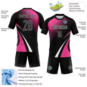 Custom Black Pink-White Lines And Dots Sublimation Volleyball Uniform Jersey