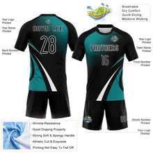 Load image into Gallery viewer, Custom Black Teal-White Lines And Dots Sublimation Volleyball Uniform Jersey
