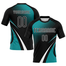 Load image into Gallery viewer, Custom Black Teal-White Lines And Dots Sublimation Volleyball Uniform Jersey
