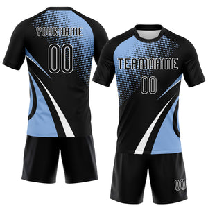 Custom Black Light Blue-White Lines And Dots Sublimation Volleyball Uniform Jersey