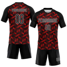 Load image into Gallery viewer, Custom Fire Red Black-White Geometric Shape Sublimation Volleyball Uniform Jersey
