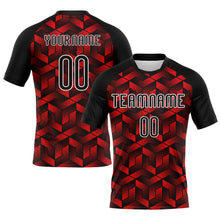 Load image into Gallery viewer, Custom Fire Red Black-White Geometric Shape Sublimation Volleyball Uniform Jersey
