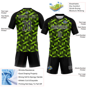 Custom Neon Green Black-White Geometric Shape Sublimation Volleyball Uniform Jersey