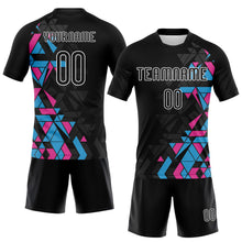 Load image into Gallery viewer, Custom Black Light Blue-Pink Geometric Shape Sublimation Volleyball Uniform Jersey
