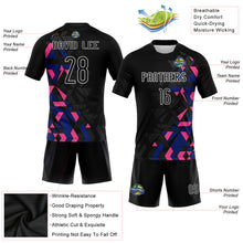 Load image into Gallery viewer, Custom Black Royal-Pink Geometric Shape Sublimation Volleyball Uniform Jersey
