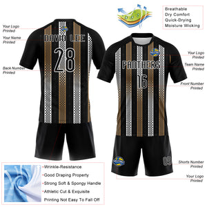 Custom Black Old Gold-White Geometric Shape Sublimation Volleyball Uniform Jersey