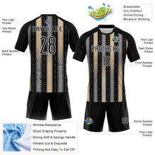 Load image into Gallery viewer, Custom Black Old Gold-White Geometric Shape Sublimation Volleyball Uniform Jersey
