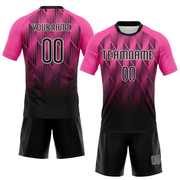 Custom Pink Black-White Lines Sublimation Volleyball Uniform Jersey