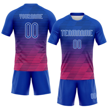 Custom Thunder Blue Pink-White Lines Sublimation Volleyball Uniform Jersey