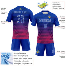 Load image into Gallery viewer, Custom Thunder Blue Pink-White Lines Sublimation Volleyball Uniform Jersey
