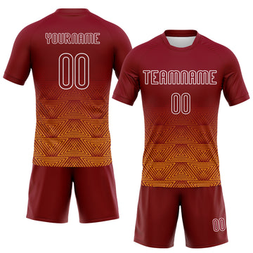 Custom Crimson Yellow-White Geometric Shape Sublimation Volleyball Uniform Jersey