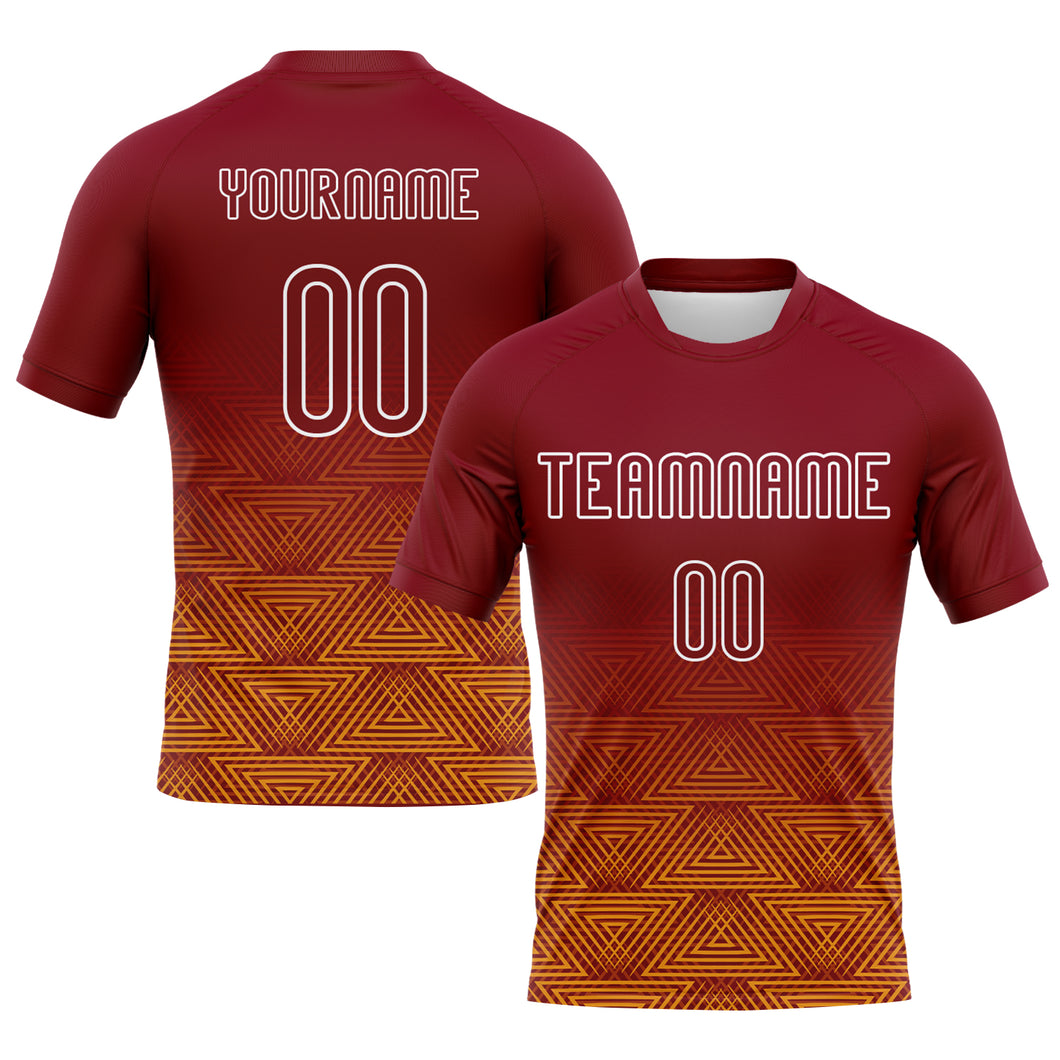 Custom Crimson Yellow-White Geometric Shape Sublimation Volleyball Uniform Jersey