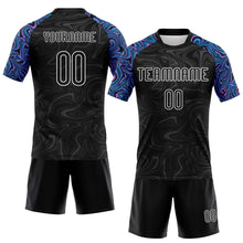 Load image into Gallery viewer, Custom Black Electric Blue Pink-Purple Liquid Fluid Sublimation Volleyball Uniform Jersey
