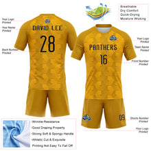 Load image into Gallery viewer, Custom Gold Black Geometric Shape Sublimation Volleyball Uniform Jersey
