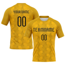 Load image into Gallery viewer, Custom Gold Black Geometric Shape Sublimation Volleyball Uniform Jersey
