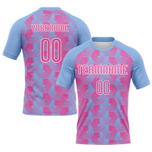 Load image into Gallery viewer, Custom Light Blue Pink-White Geometric Shape Sublimation Volleyball Uniform Jersey
