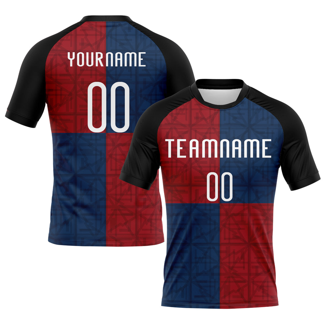 Custom Black Red-Royal Geometric Shape Sublimation Volleyball Uniform Jersey