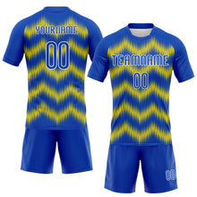 Load image into Gallery viewer, Custom Thunder Blue Gold-White Zigzag Sublimation Volleyball Uniform Jersey
