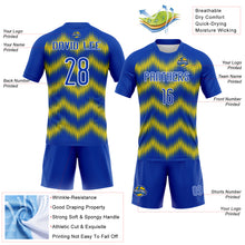 Load image into Gallery viewer, Custom Thunder Blue Gold-White Zigzag Sublimation Volleyball Uniform Jersey
