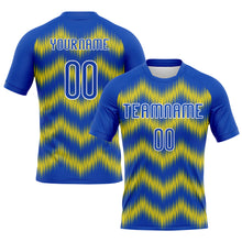 Load image into Gallery viewer, Custom Thunder Blue Gold-White Zigzag Sublimation Volleyball Uniform Jersey
