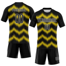 Load image into Gallery viewer, Custom Black Gold-White Zigzag Sublimation Volleyball Uniform Jersey
