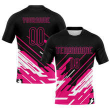 Load image into Gallery viewer, Custom Black Pink-White Lines Sublimation Volleyball Uniform Jersey
