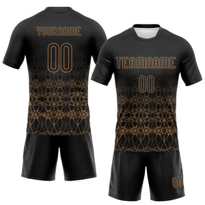 Custom Black Old Gold Geometric Shape Sublimation Volleyball Uniform Jersey