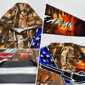 Custom Stitched Camo White-Black 3D American Flag And Hunting Tools Deer Hunting Sports Pullover Sweatshirt Hoodie